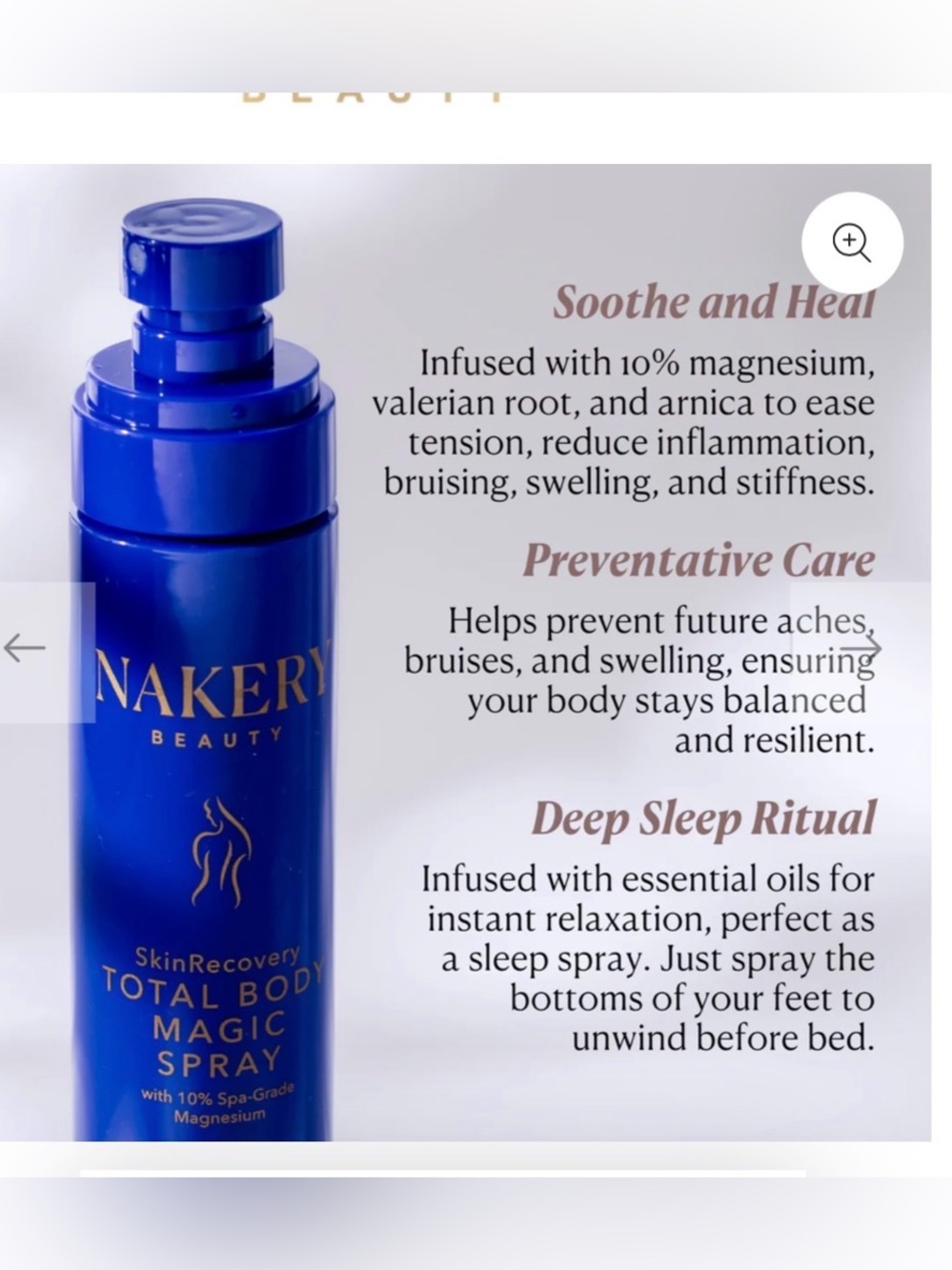 SkinRecovery Total Body Magic Spray w 10% Spa Grade Magnesium. Full size; New